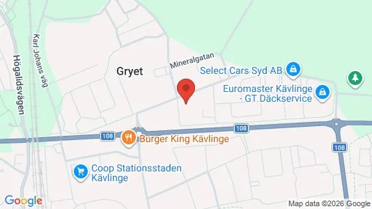 Industrilokaler att hyra i Kävlinge - kort over placeringen